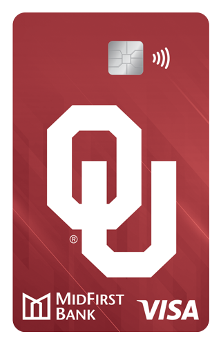 A crimson Visa credit card with the OU logo
